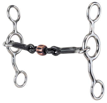 Junior Cow Horse-3/8" 3-Piece Sweet Iron Snaffle with Copper Roller by Reinsman