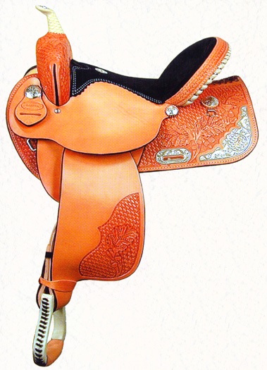 Floral Oak Silver Barrel Saddle by Dakota Saddlery