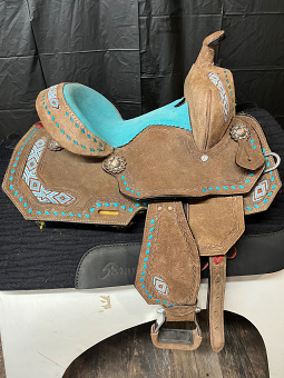 12" Sonora Buckstitch Beaded Barrel Saddle With Turquoise Suede Seat by Tough 1