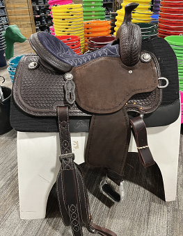 14" Chocolate All-Around with Full Navy Seat by Martin Saddlery