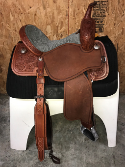 14.5" Chestnut BTR with Full Grey Suede Seat by Martin Saddlery