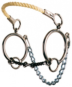 Ring Combination Rope Nose Hackamore - 3/8" 3-Piece Twisted Wire Dog Bone Snaffle Bit by Reinsman