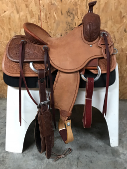 Cowhorse Saddle with Rope Border and Turquoise Detailed Conchos by HR Saddlery