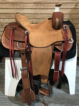 Ranch Association Barbwire Border and Card Suit Conchos Custom Made Ranch Saddle by HR Saddlery 