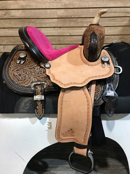 12" Josey-Mitchell Youth Avenger Barrel Saddle with Fuschia Seat by Circle Y