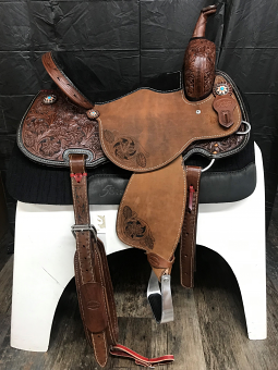 Herman Oak Tooling with Black Suede Seat Signature Barrel Saddle by HR Saddlery